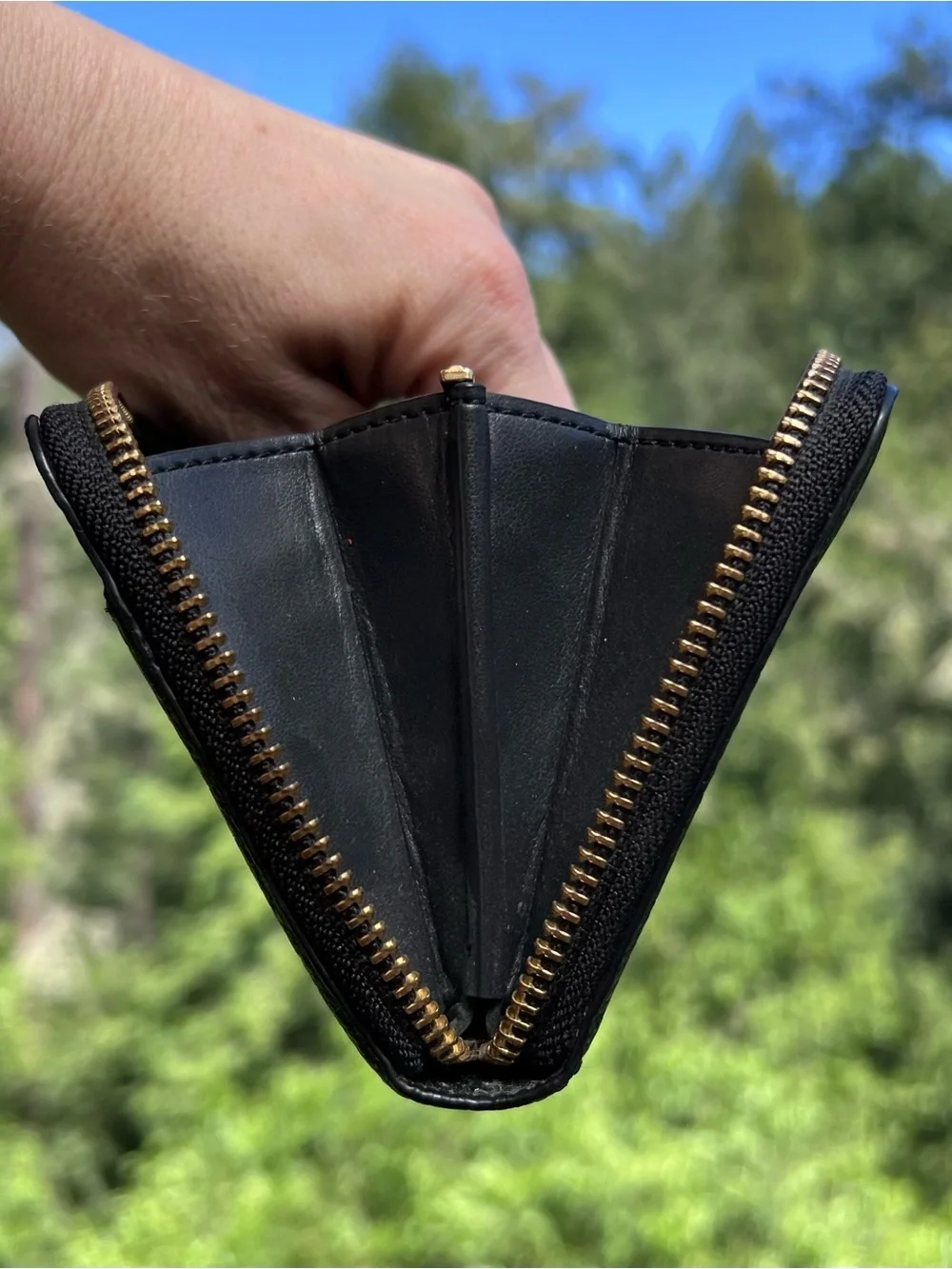 COACH Long Zip-Around Black Pebble Leather Wallet with Gold Hardware AUTHENTIC